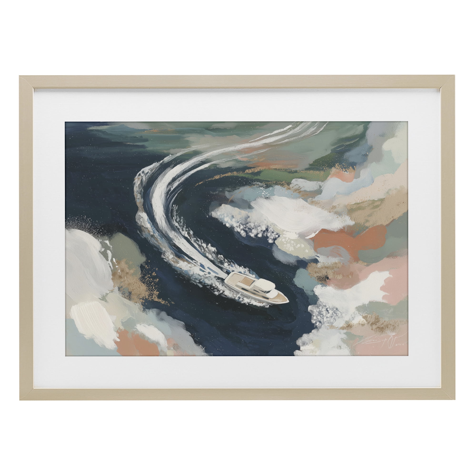 Stupell Industries Boat Wake From Above Birch Framed Print Under Glass, design by Chromatic Storm Studio