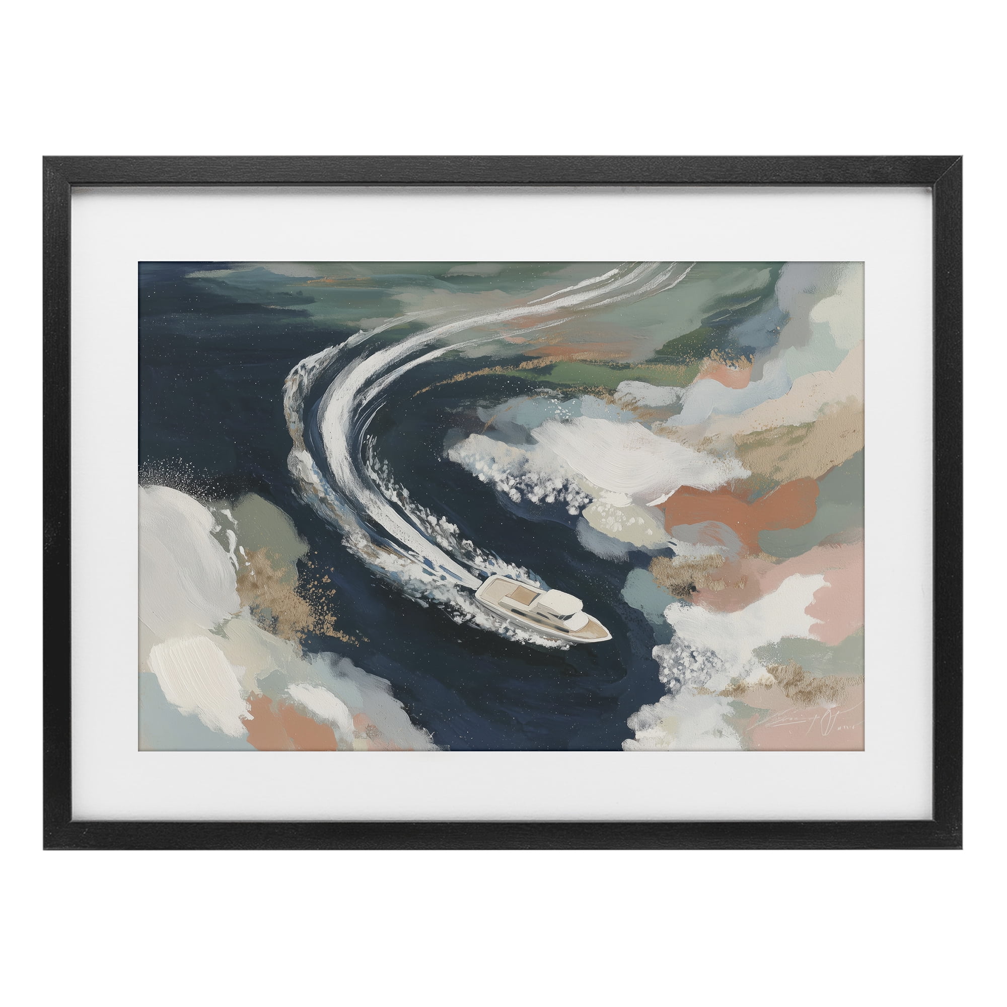Stupell Industries Boat Wake From Above Black Framed Print Under Glass, design by Chromatic Storm Studio