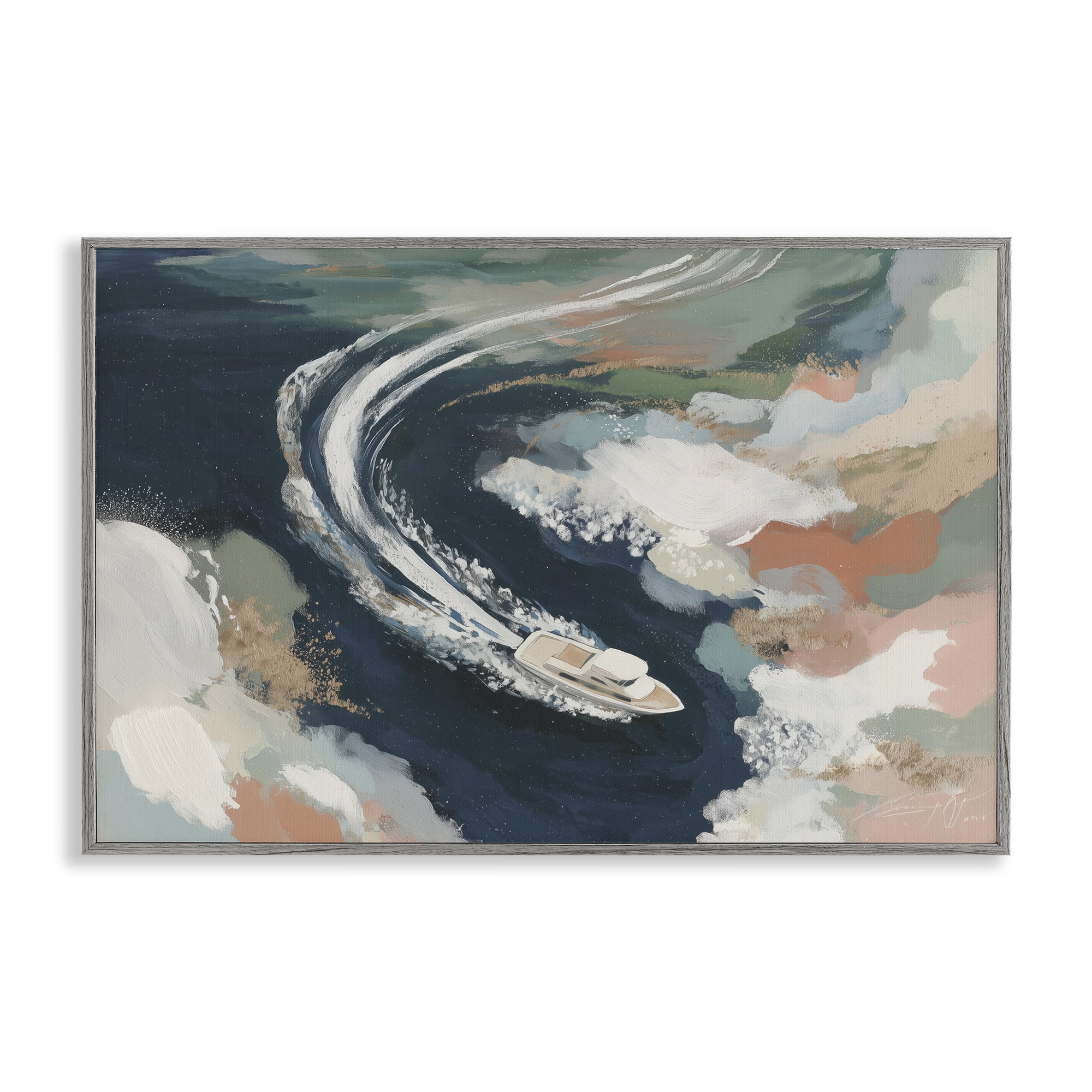 Stupell Industries Boat Wake From Above Gray Framed Giclee Art, design by Chromatic Storm Studio