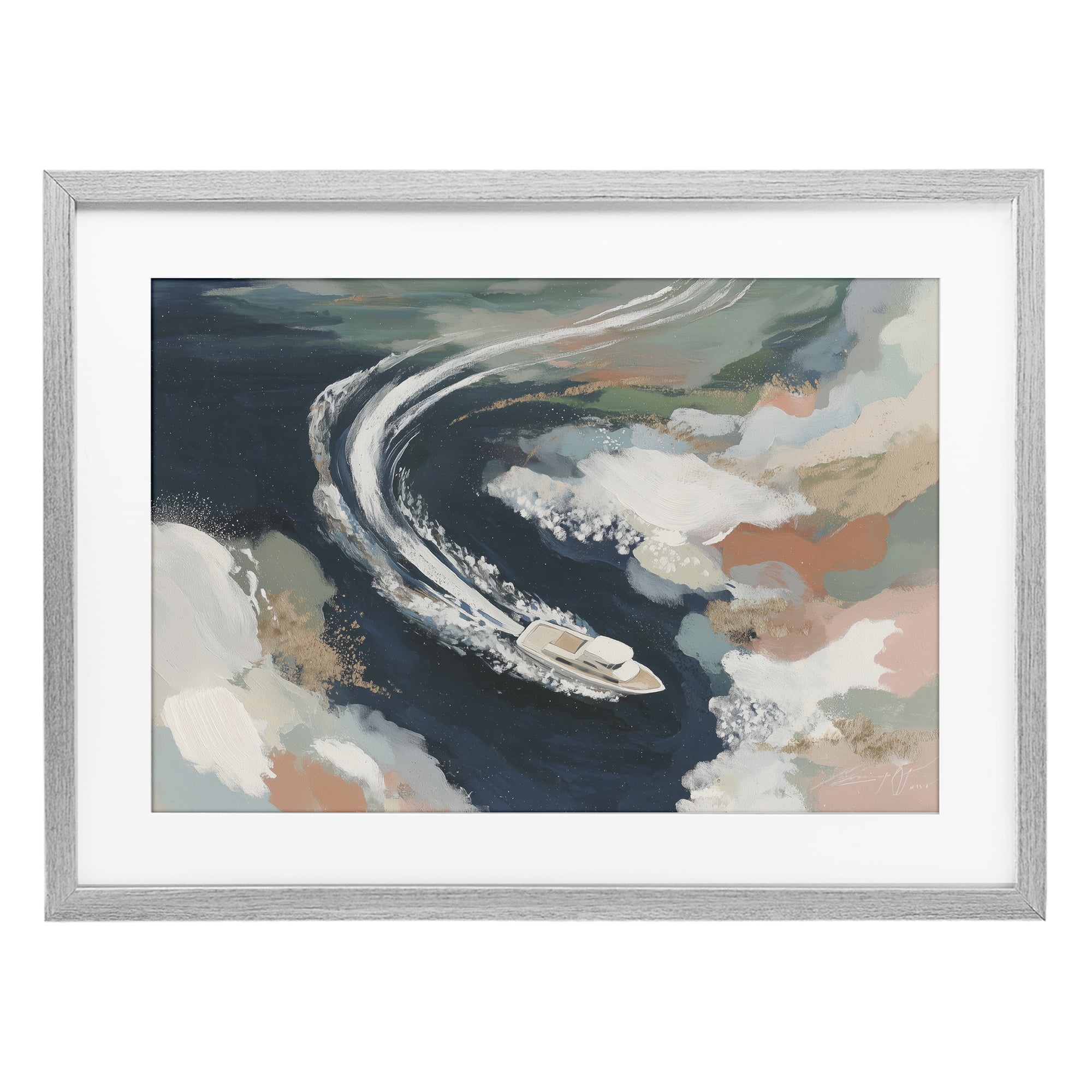 Stupell Industries Boat Wake From Above Gray Framed Print Under Glass, design by Chromatic Storm Studio
