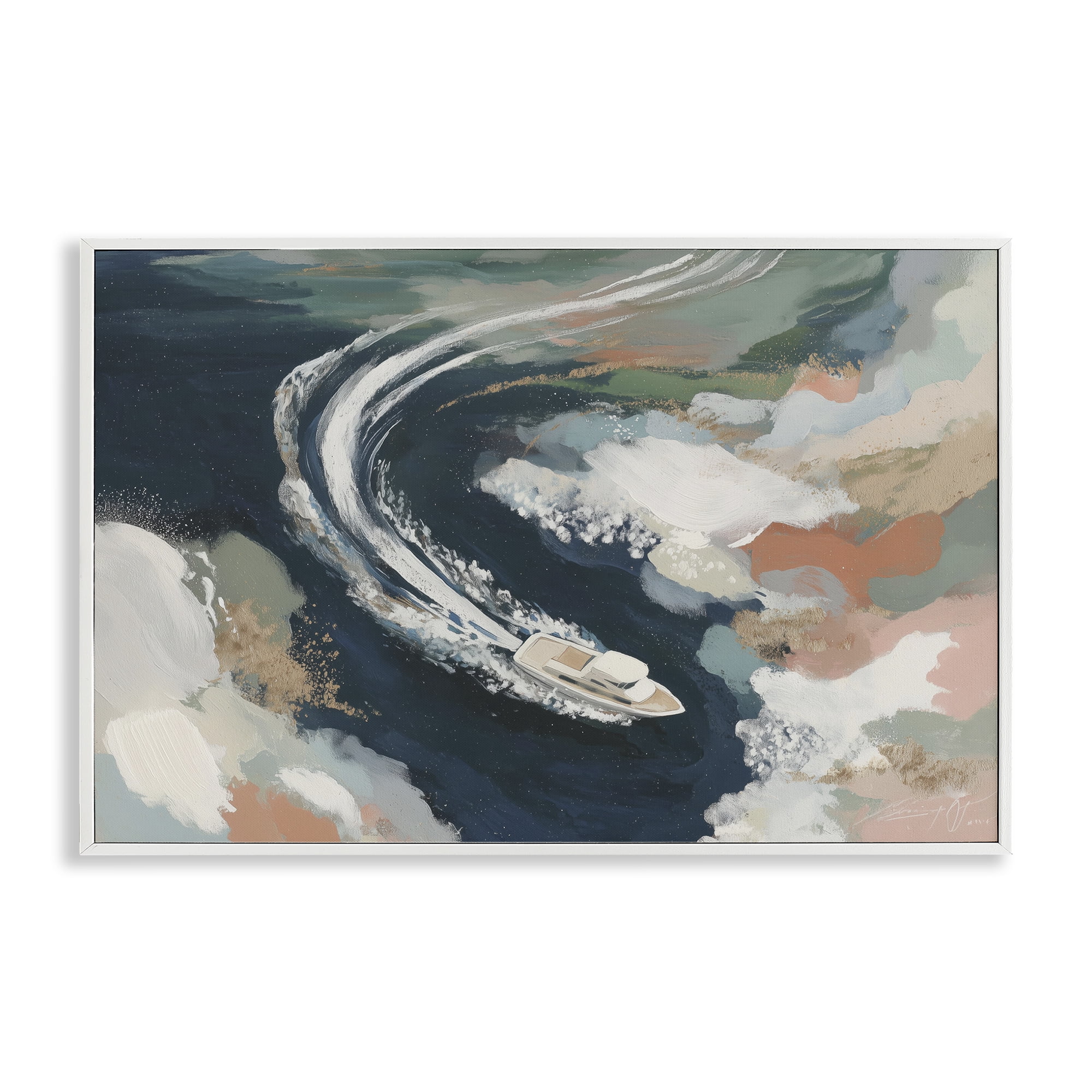 Stupell Industries Boat Wake From Above White Framed Giclee Art, design by Chromatic Storm Studio