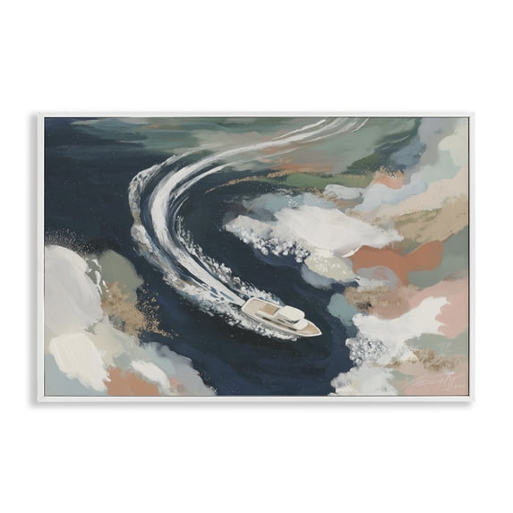 Stupell Industries Modern Boat Wake From Above White Framed Giclee Art, 30 x 20, by Chromatic Storm Studio