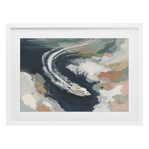 Stupell Industries Modern Boat Wake From Above White Framed Print Under Glass, 23 x 17, by Chromatic Storm Studio