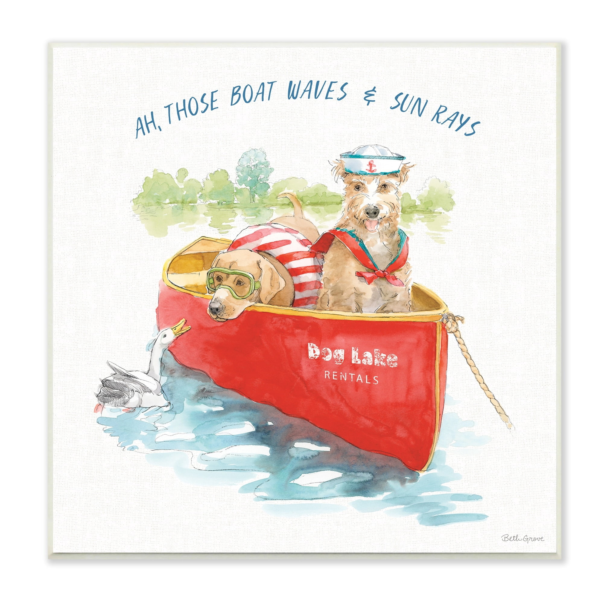 Stupell Industries Boat Waves Sun Rays Lake Phrase Sailor Dogs, 12 x 12,Design by Beth Grove