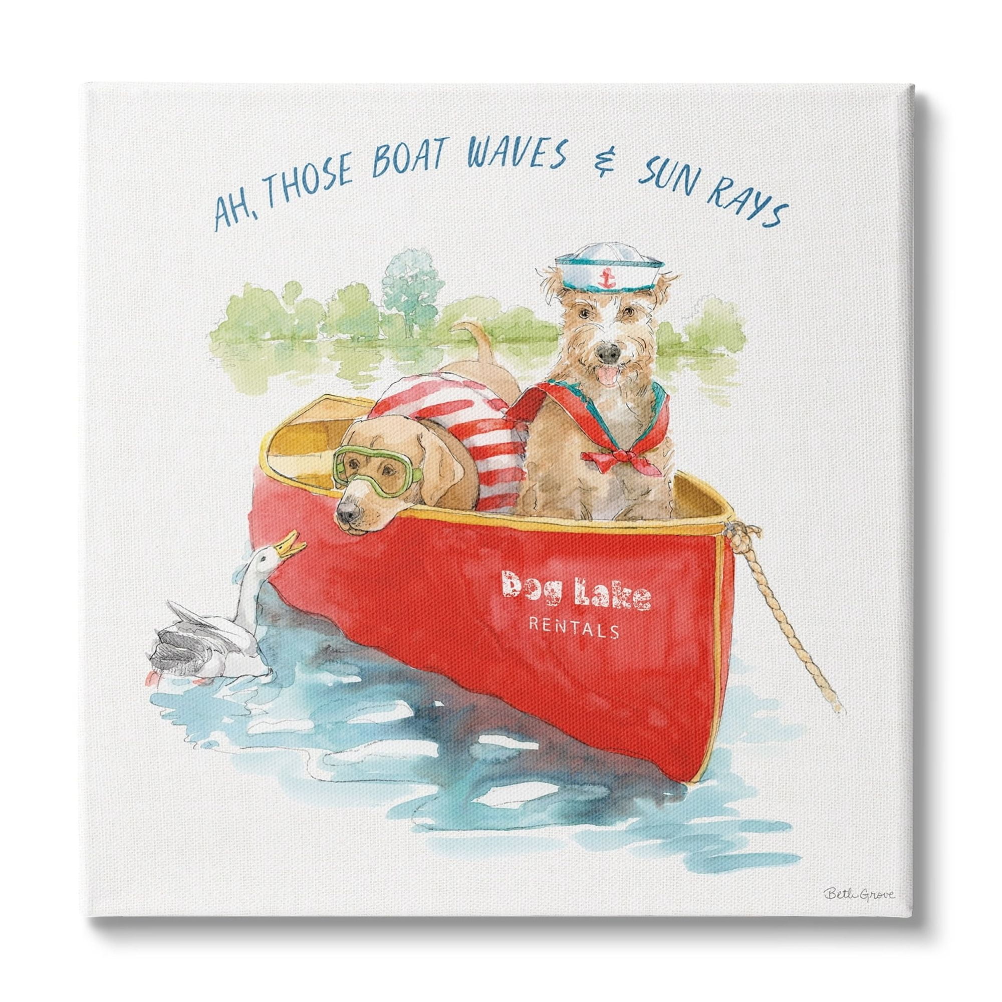 Stupell Industries Boat Waves Sun Rays Lake Phrase Sailor Dogs, 17 x 17,Design by Beth Grove