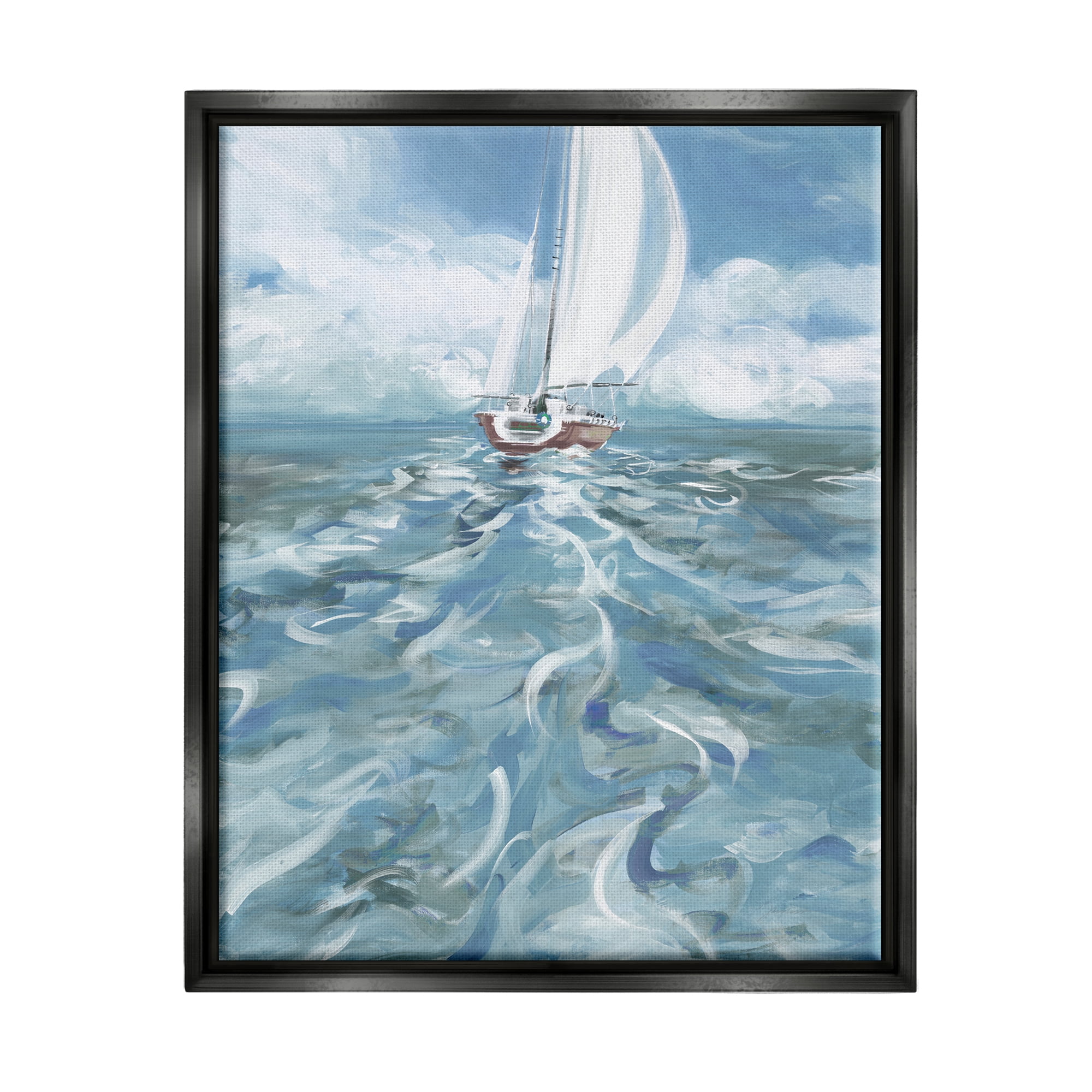 Stupell Industries Boat Waves Wake Painting Transportation Painting Black Floater Framed Art Print Wall Art, 25 x 31
