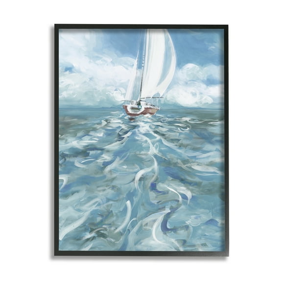 Stupell Industries Boat Waves Wake Painting Transportation Painting Black Framed Art Print Wall Art, 11 x 14