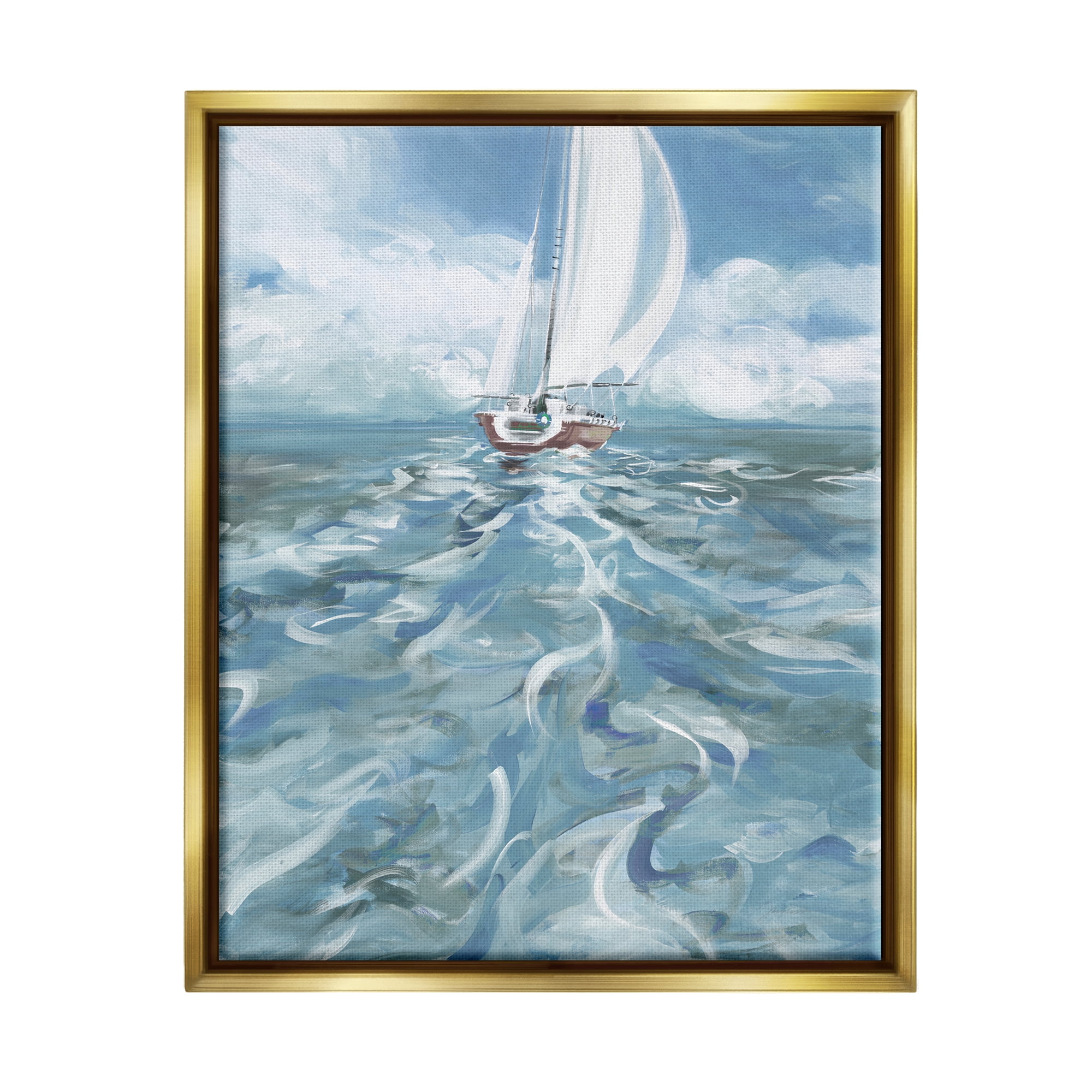 Stupell Industries Boat Waves Wake Painting Transportation Painting Gold Floater Framed Art Print Wall Art, 17 x 21