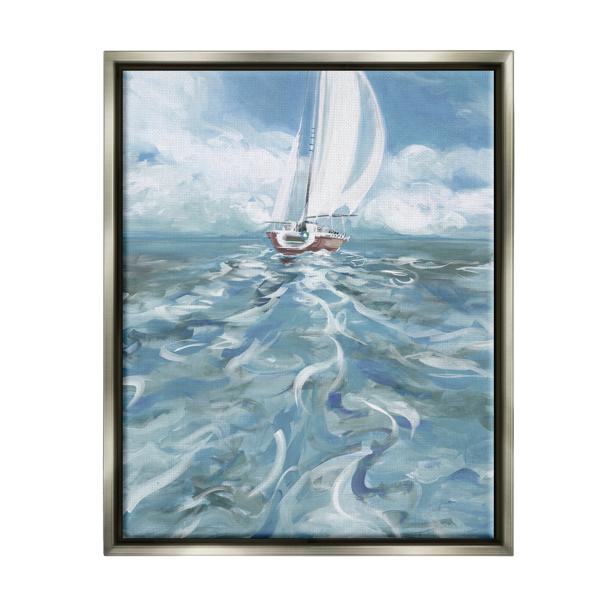 Stupell Industries Boat Waves Wake Painting Transportation Painting Gray Floater Framed Art Print Wall Art, 25 x 31