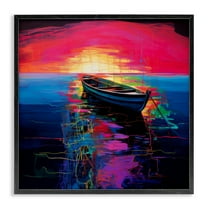 Stupell Industries Boat in Bold Sunset Transportation Painting Black Framed Art Print Wall Art, 12 x 12