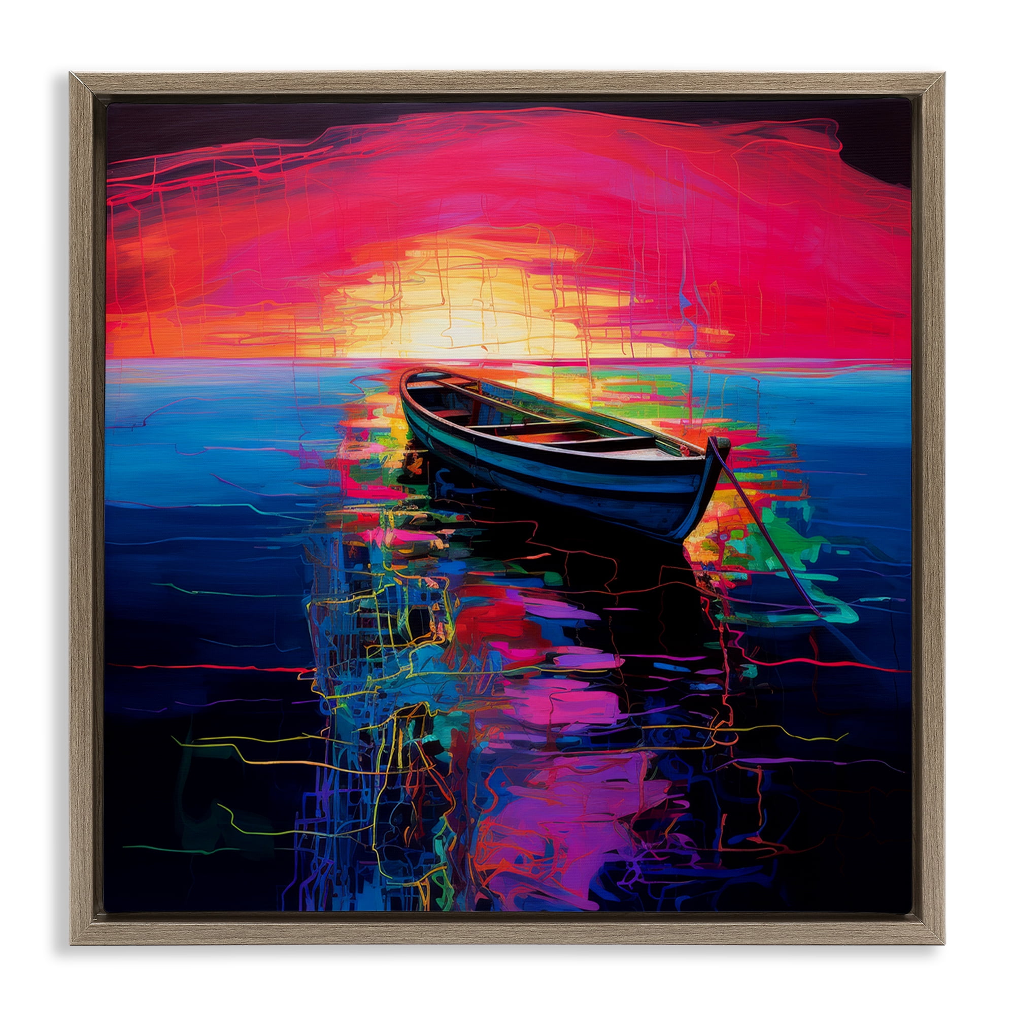 Stupell Industries Boat in Bold Sunset Transportation Painting Brown Floater Framed Canvas Art Print Wall Art, 25 x 25