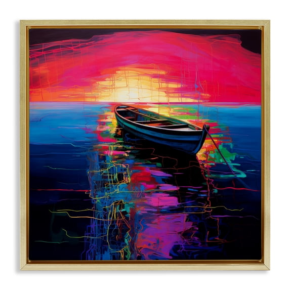 Stupell Industries Modern Boat in Bold Sunset Gold Floating Frame Canvas Art, 18 x 18, by Leah McLean