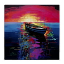 Stupell Industries Boat in Bold Sunset Transportation Painting Wrapped Canvas Art Print Wall Art, 17 x 17