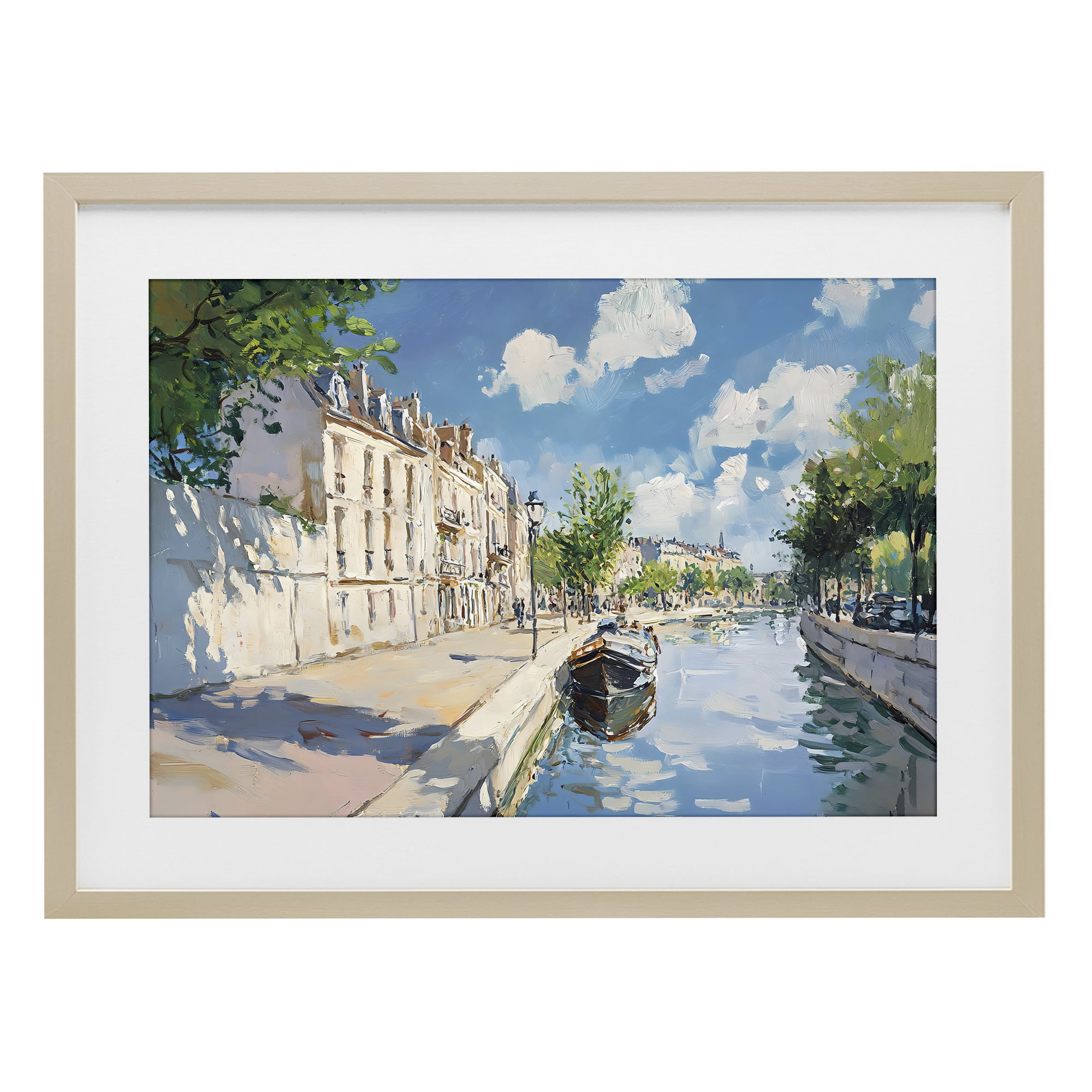 Stupell Industries Boat in Canal Summer Reflection Birch Framed Print Under Glass, design by Creative Studio