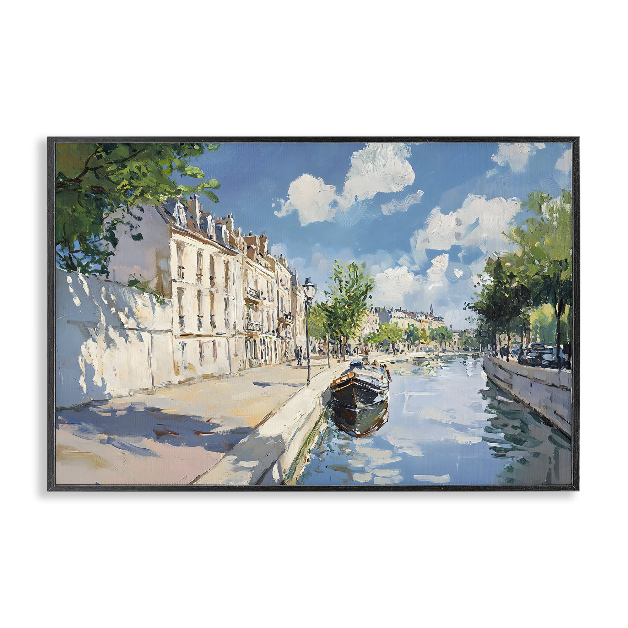 Stupell Industries Boat in Canal Summer Reflection Black Framed Giclee Art, design by Creative Studio