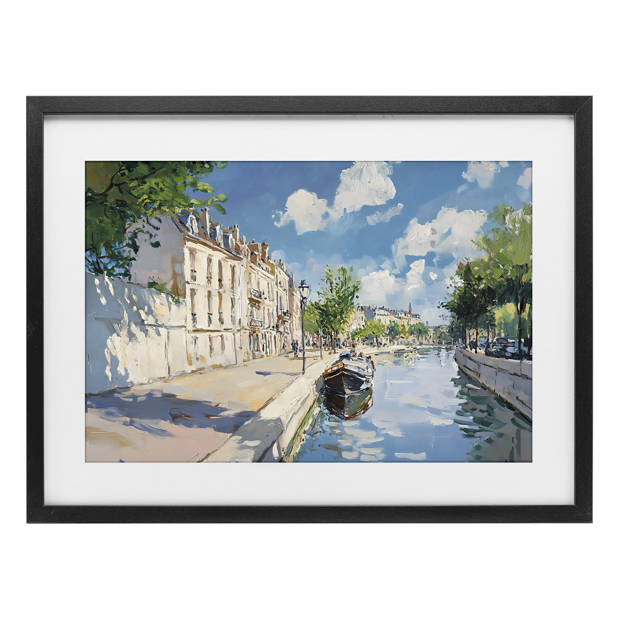 Stupell Industries Boat in Canal Summer Reflection Black Framed Print Under Glass, design by Creative Studio
