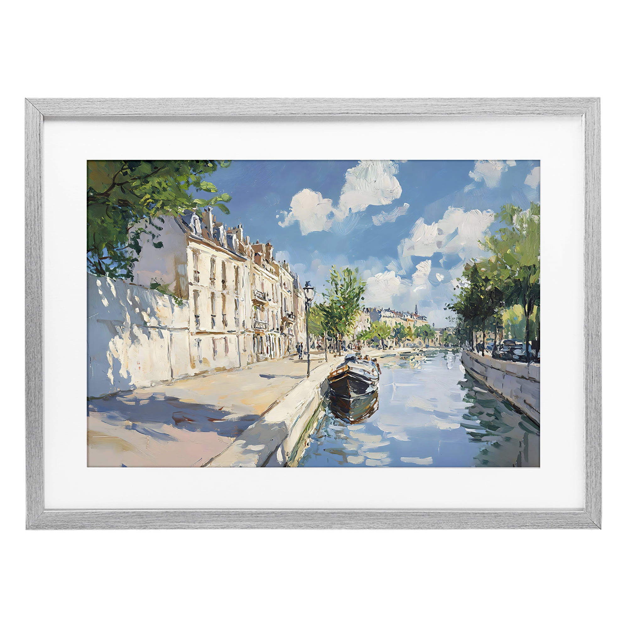 Stupell Industries Boat in Canal Summer Reflection Gray Framed Print Under Glass, design by Creative Studio