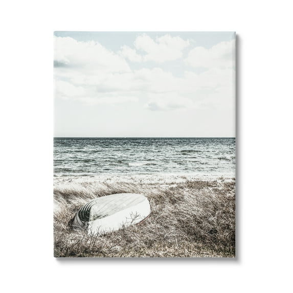 Stupell Industries Boat on Beach Coast Nature Photography Gallery Wrapped Canvas Print Wall Art, 16 x 20