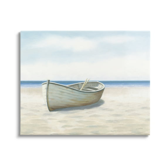 Stupell Industries Boat on Coast Painting Nature Painting Gallery Wrapped Canvas Print Wall Art, 20 x 16