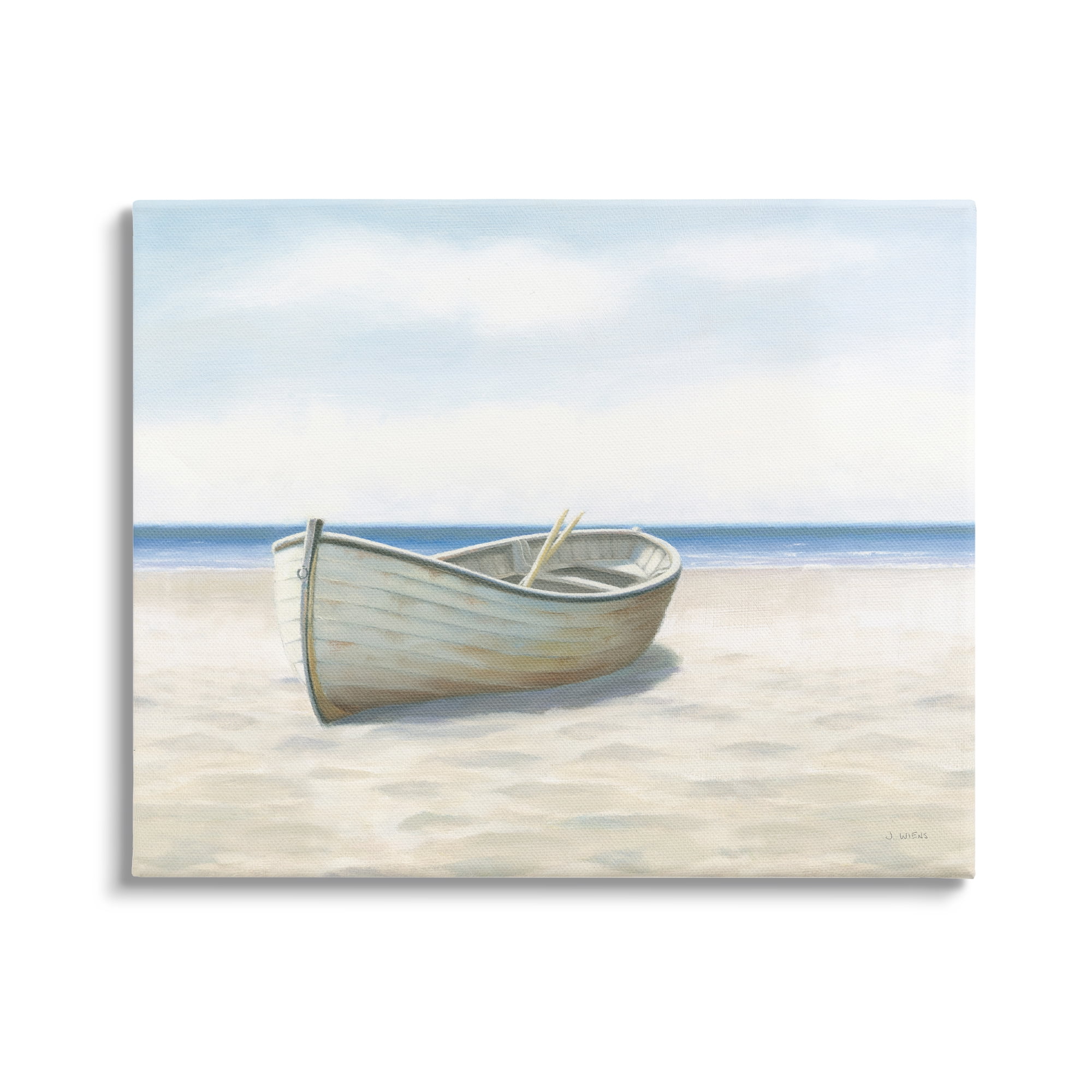 Stupell Industries Boat on Coast Painting Nature Painting Gallery Wrapped Canvas Print Wall Art, 48 x 36