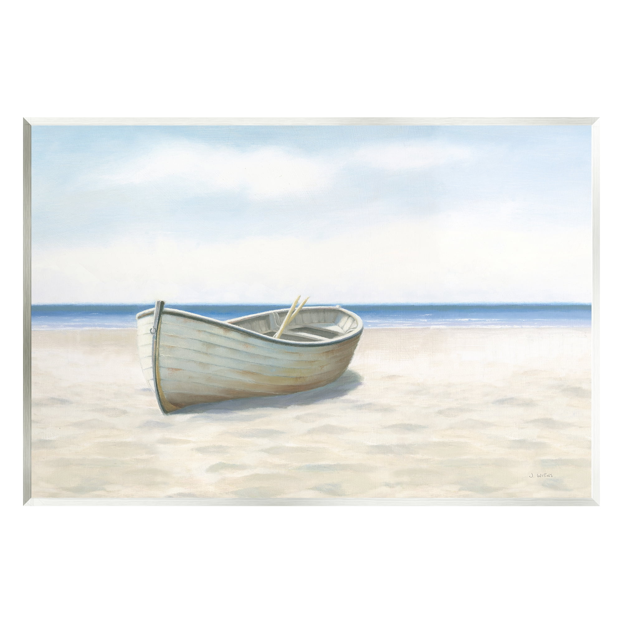 Stupell Industries Boat on Coast Painting Nature Painting Unframed Art Print Wall Art, 19 x 13