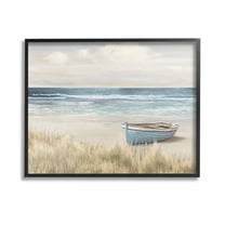Stupell Industries Boat on Grassy Shore Landscape Painting Black Framed Art Print Wall Art, 14 x 11