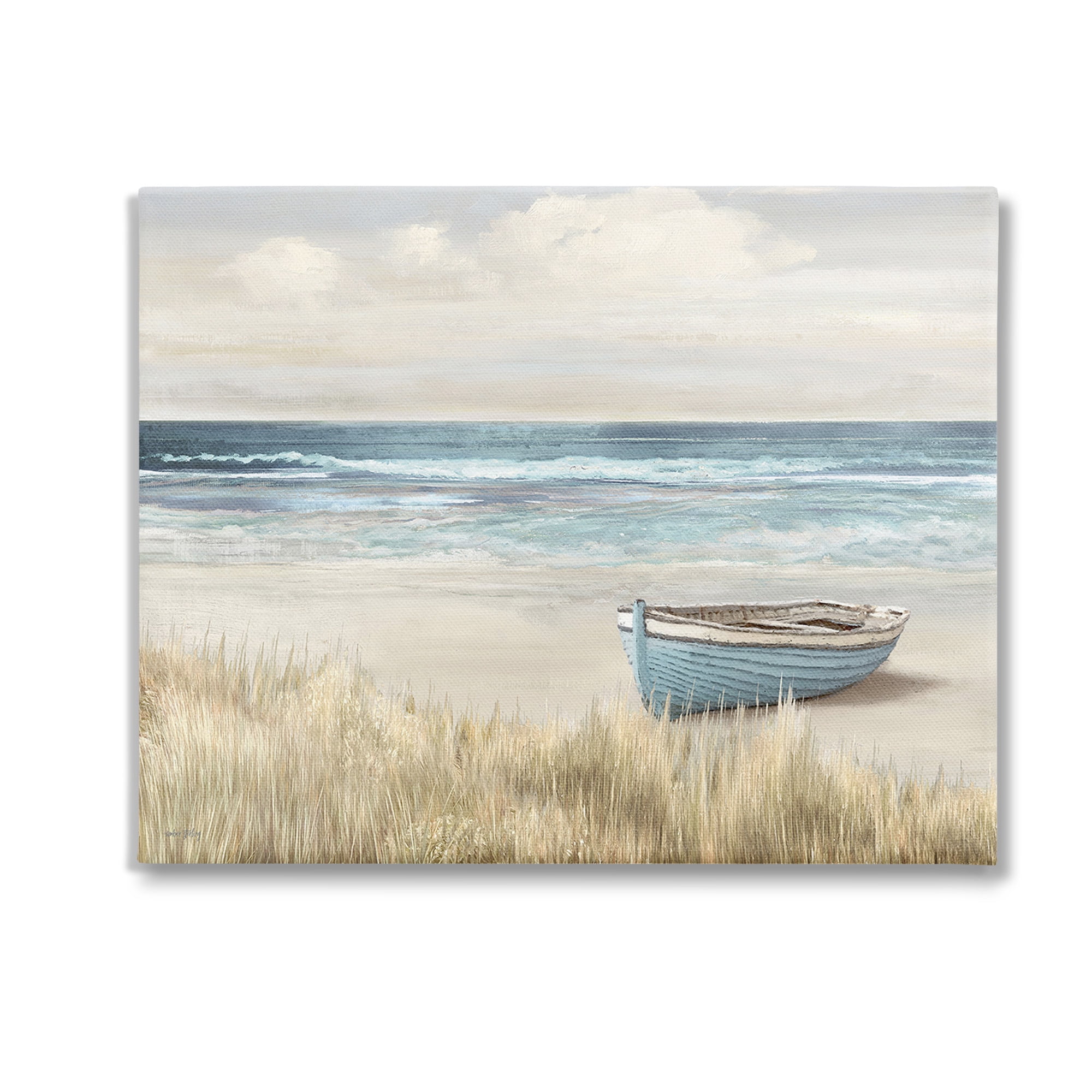 Stupell Industries Boat on Grassy Shore Landscape Painting Gallery Wrapped Canvas Art Print Wall Art, 30 x 24