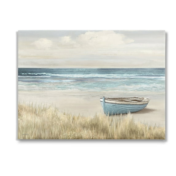 Stupell Industries Boat on Grassy Shore Landscape Painting Gallery Wrapped Canvas Art Print Wall Art, 48 x 36