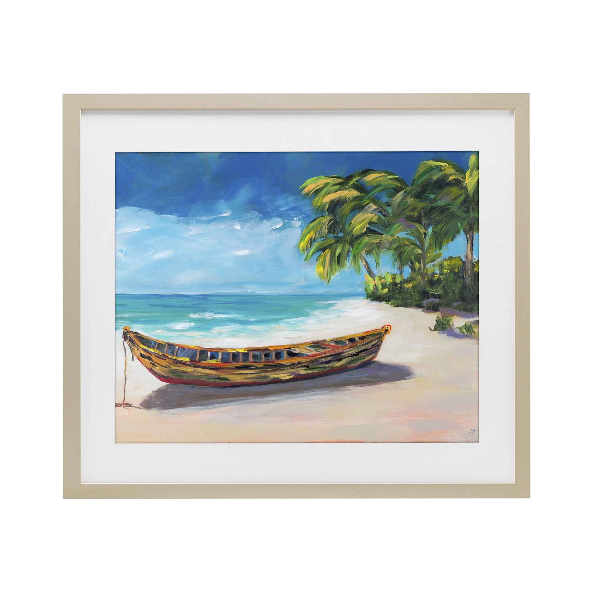 Stupell Industries Boat on Lost Island Birch Framed Print Under Glass, design by Julie DeRice