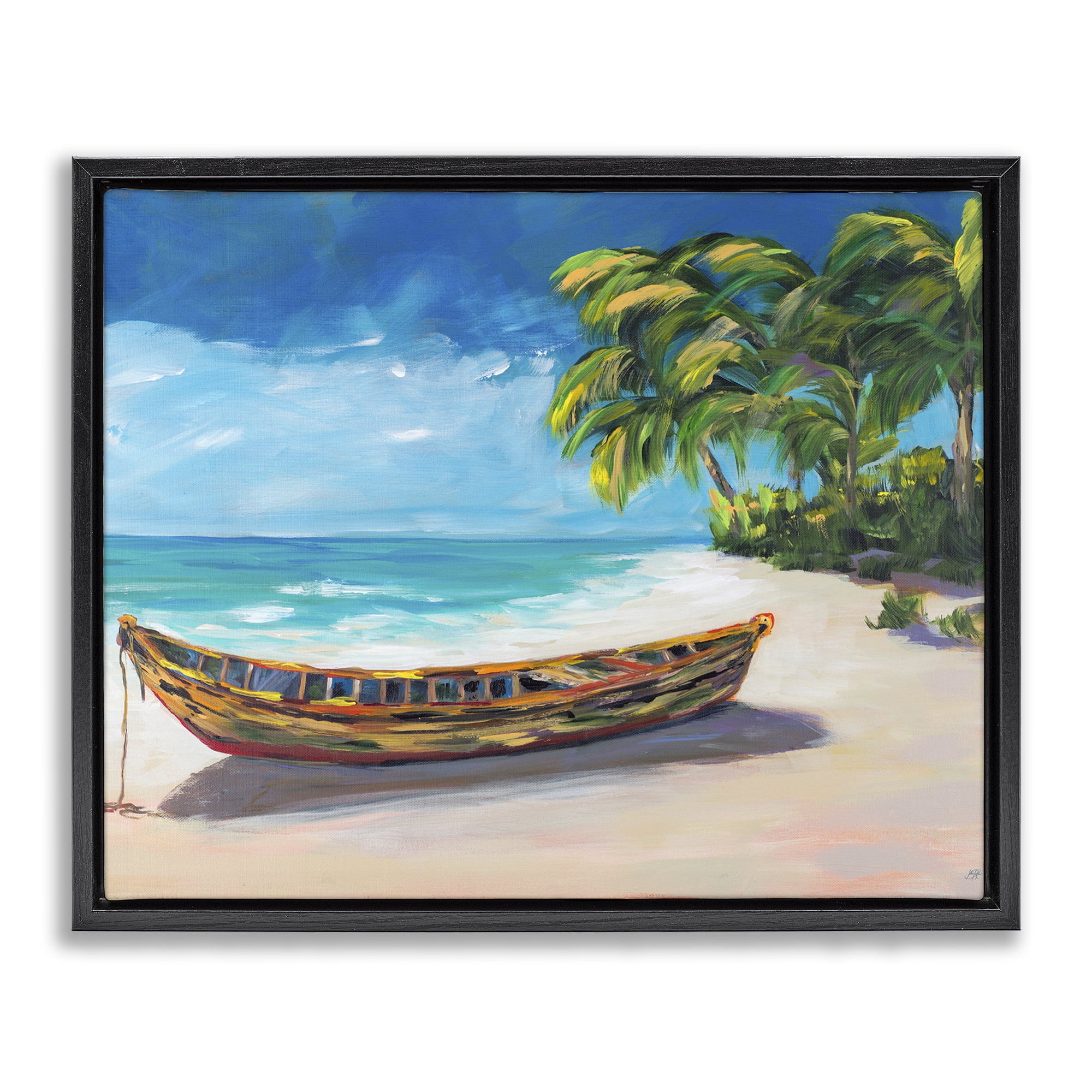Stupell Industries Boat on Lost Island Black Framed Floater Canvas Wall Art, design by Julie DeRice