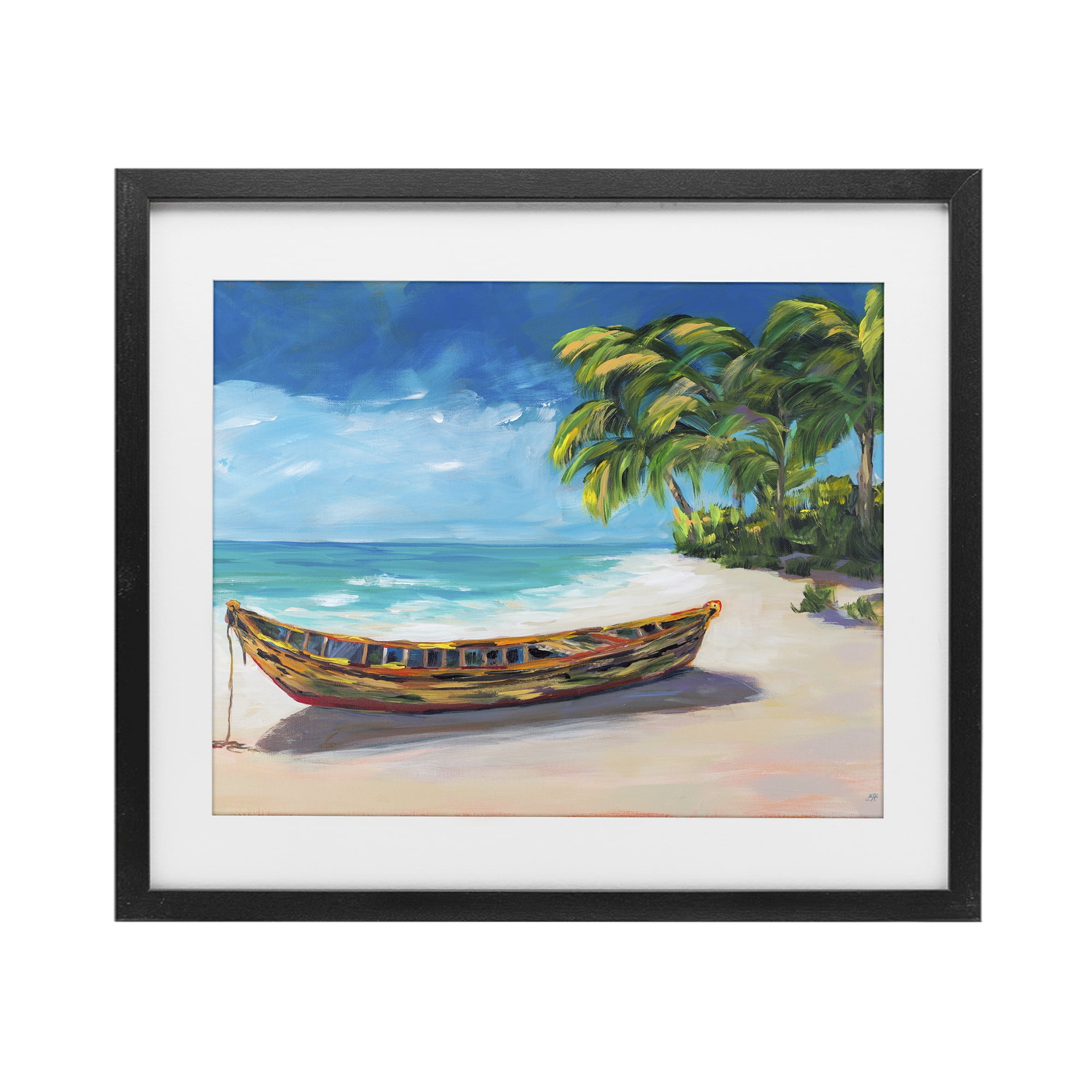 Stupell Industries Boat on Lost Island Black Framed Print Under Glass, design by Julie DeRice