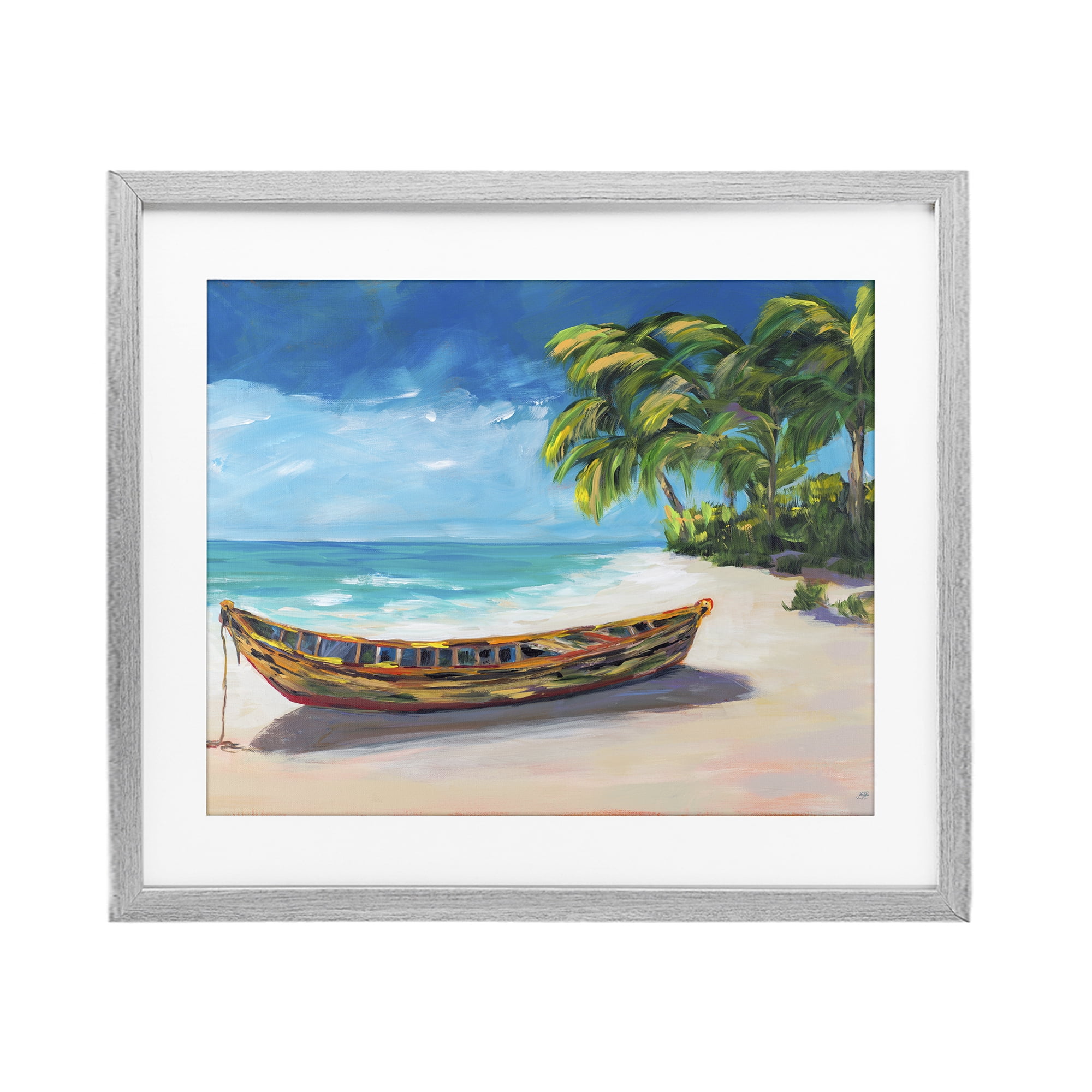 Stupell Industries Boat on Lost Island Gray Framed Print Under Glass, design by Julie DeRice