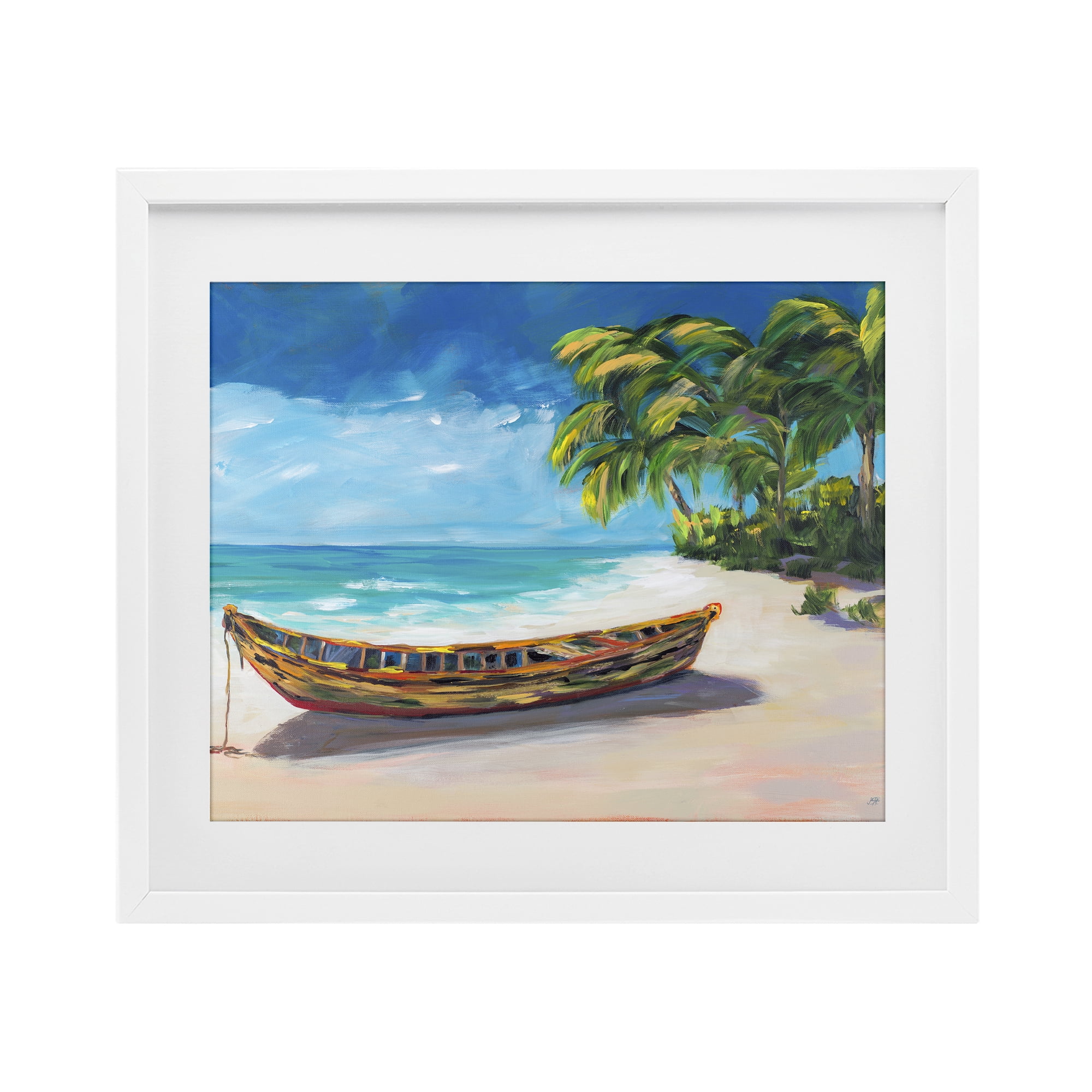 Stupell Industries Boat on Lost Island White Framed Print Under Glass, design by Julie DeRice
