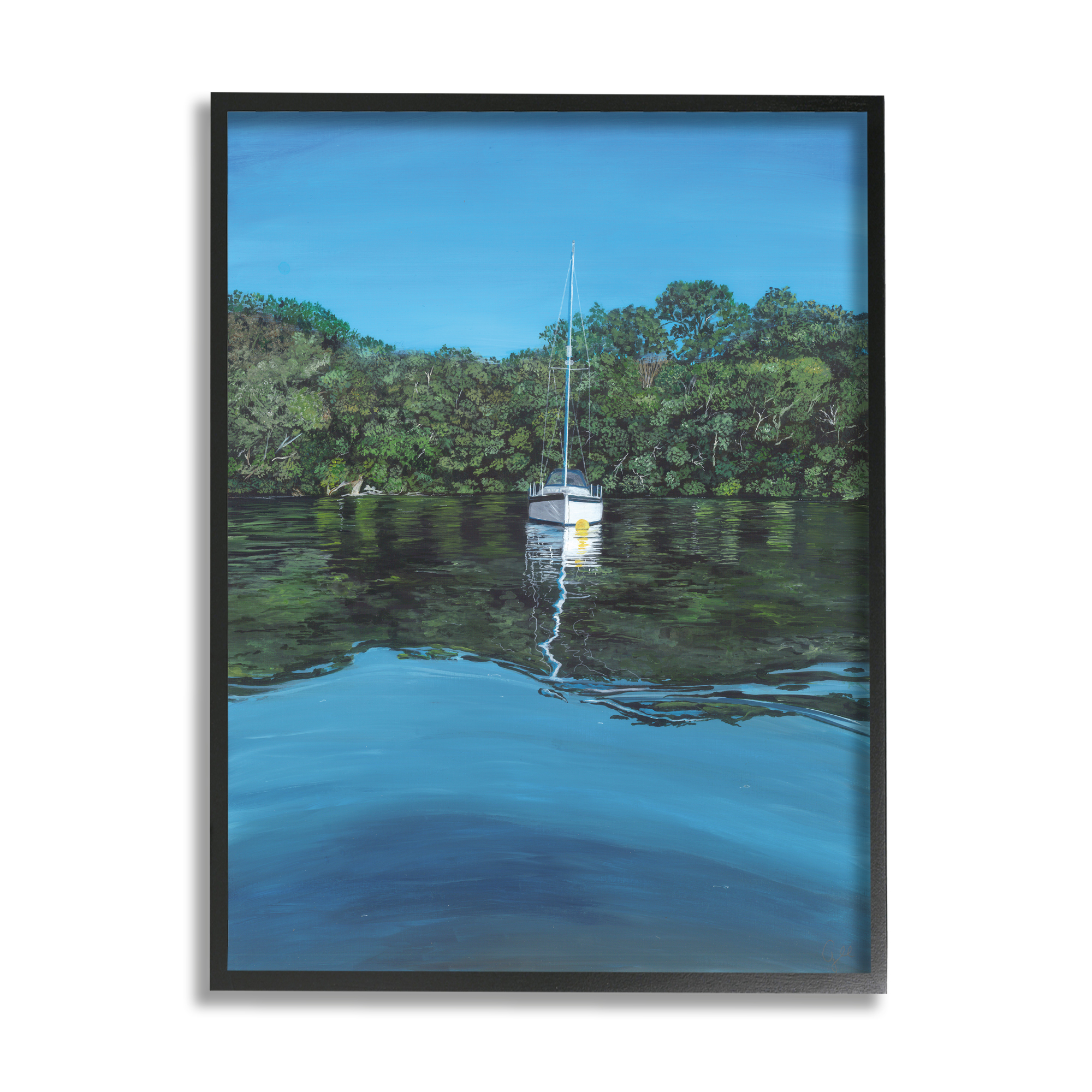 Stupell Industries Boat on Sea Ripples Transportation Painting Black Framed Art Print Wall Art, 11 x 14