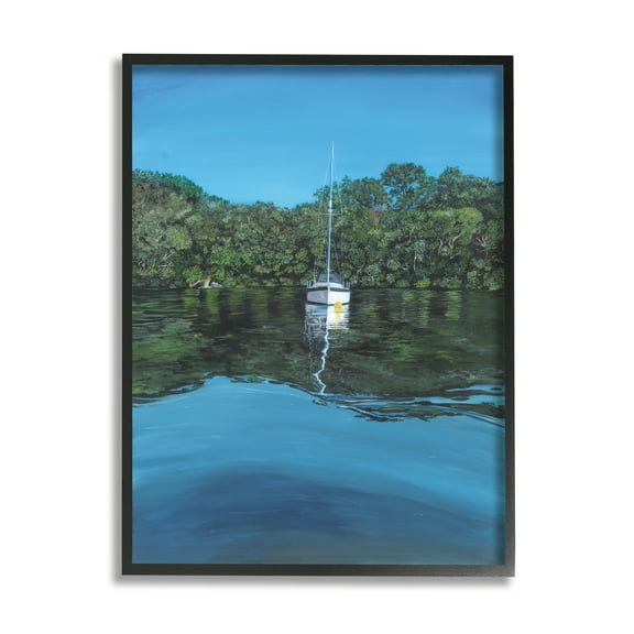 Stupell Industries Boat on Sea Ripples Transportation Painting Black Framed Art Print Wall Art, 11 x 14