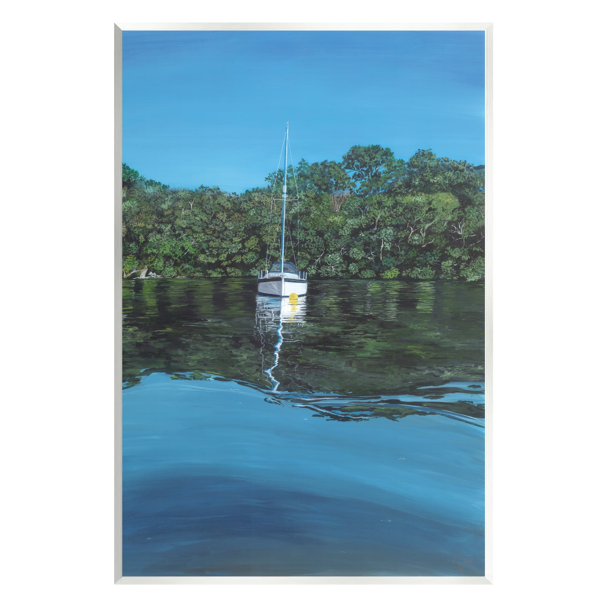 Stupell Industries Boat on Sea Ripples Transportation Painting Unframed Art Print Wall Art, 13 x 19