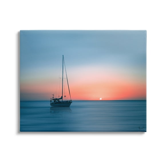 Stupell Industries Boat on Sunset Horizon Transportation Photography Gallery Wrapped Canvas Art Print Wall Art, 20 x 16