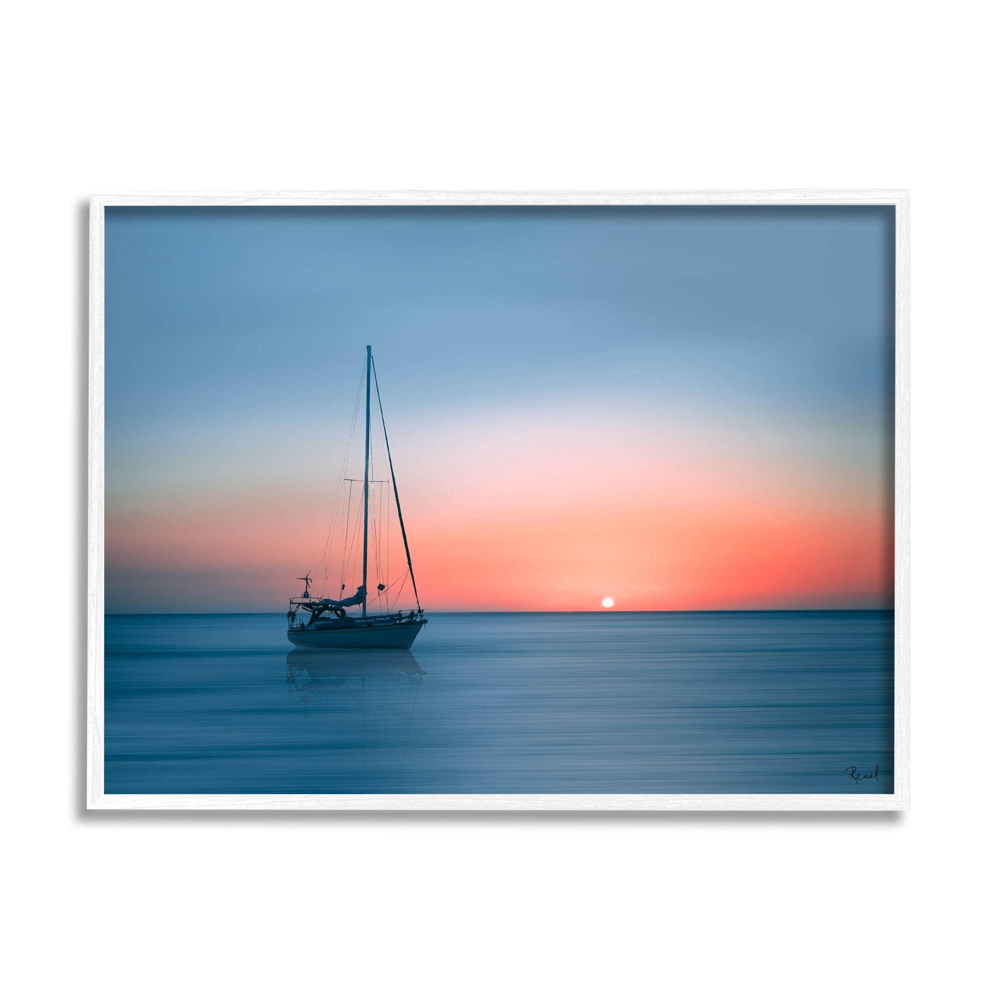 Stupell Industries Boat on Sunset Horizon Transportation Photography White Framed Art Print Wall Art, 30 x 24