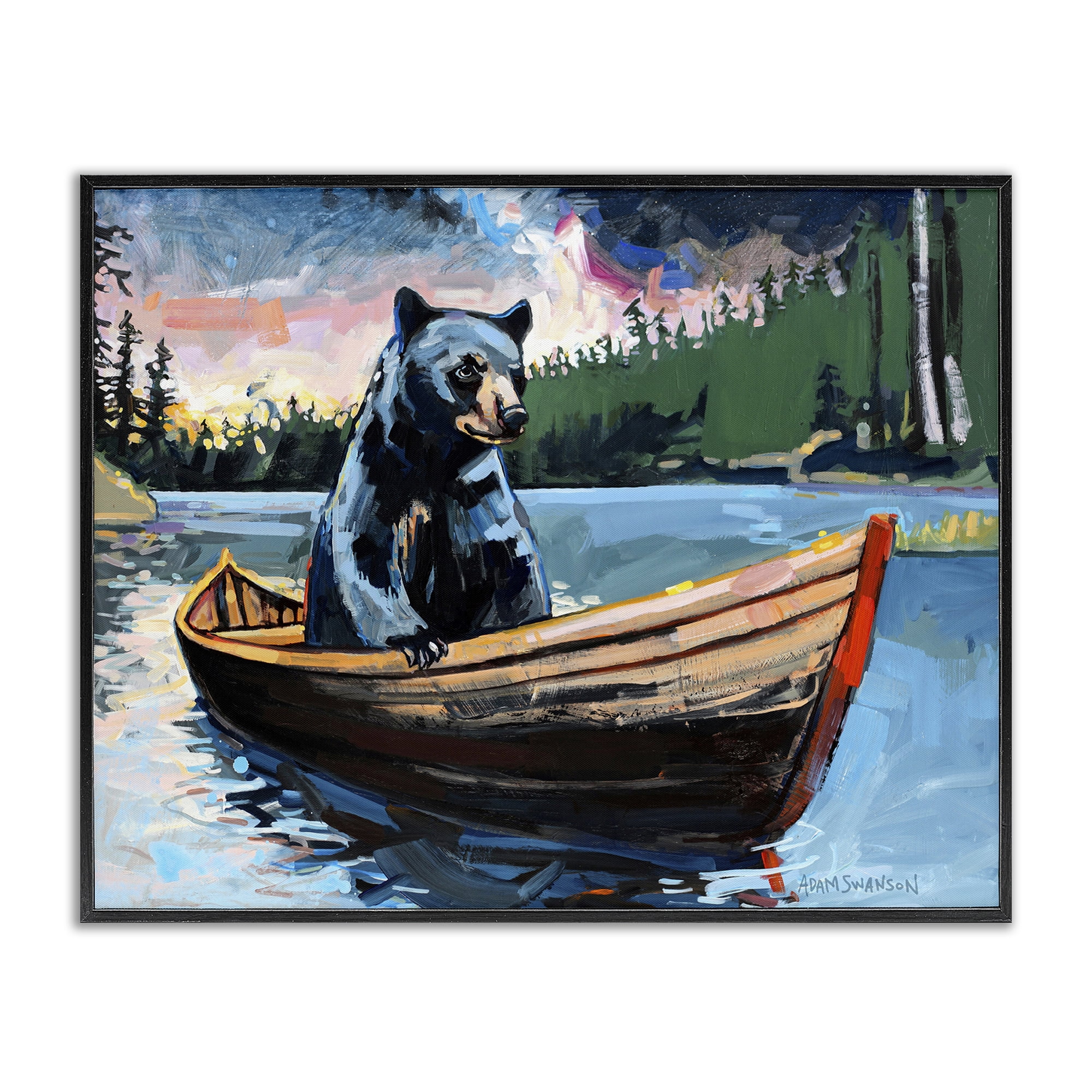 Stupell Industries Boating Black Bear Animals Painting Black Framed Art Print Wall Art, 30 x 24