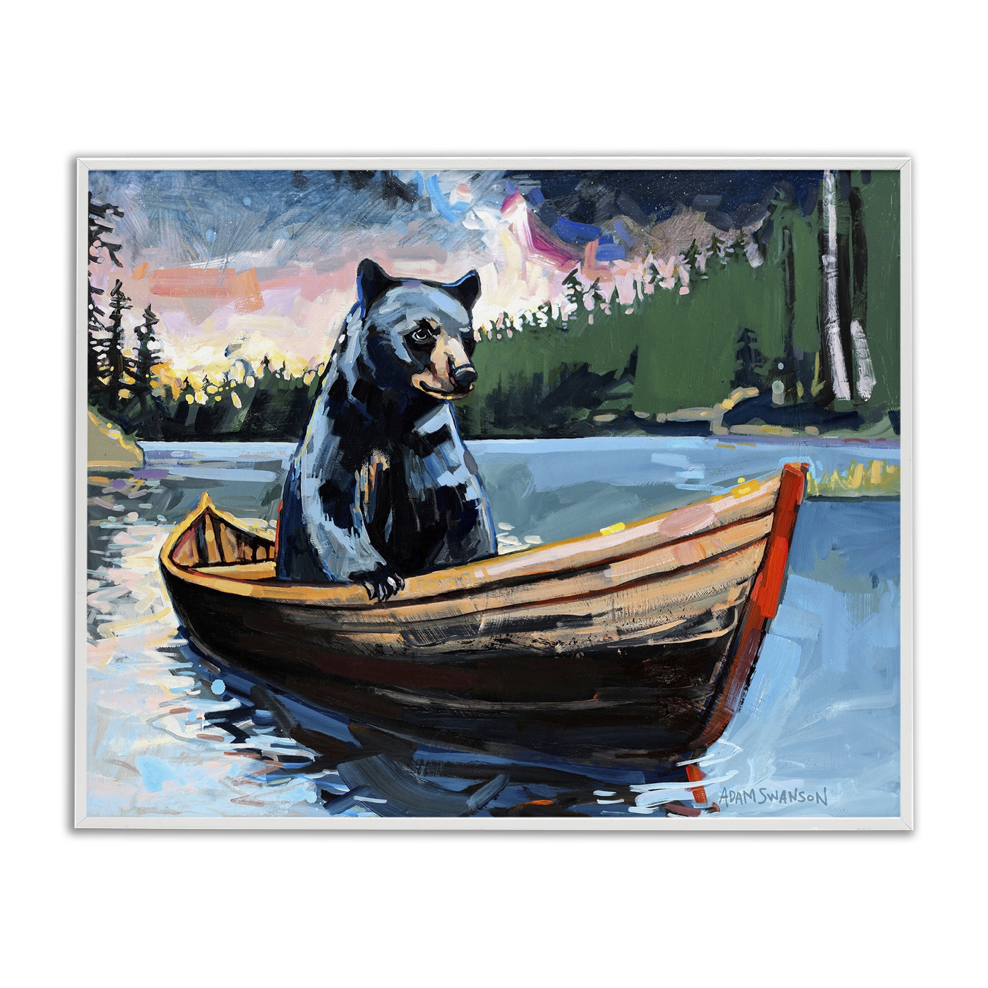 Stupell Industries Boating Black Bear Animals Painting White Framed Art Print Wall Art, 30 x 24