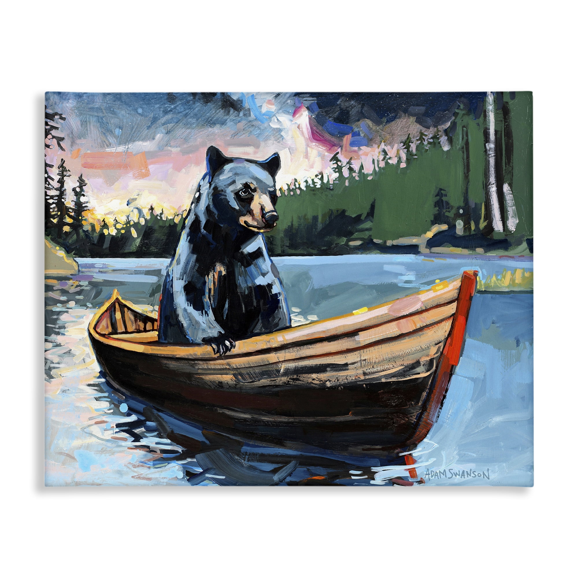 Stupell Industries Boating Black Bear Animals Painting Wrapped Canvas Art Print Wall Art, 30 x 24