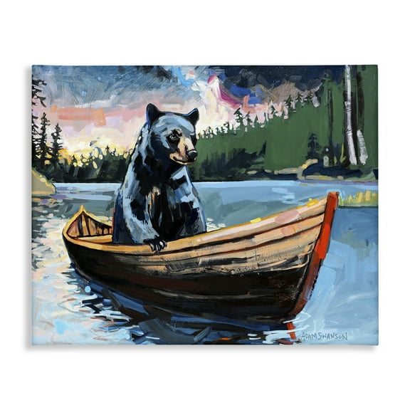 Stupell Industries Boating Black Bear Animals Painting Wrapped Canvas Art Print Wall Art, 30 x 24
