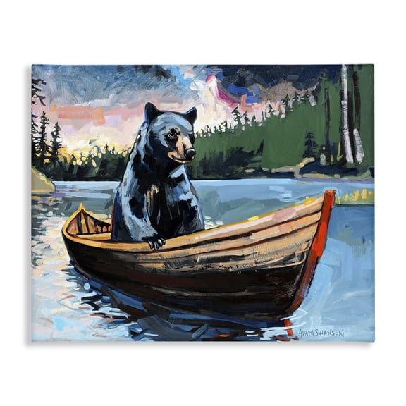 Stupell Industries Boating Black Bear Animals Painting Wrapped Canvas Art Print Wall Art, 40 x 30