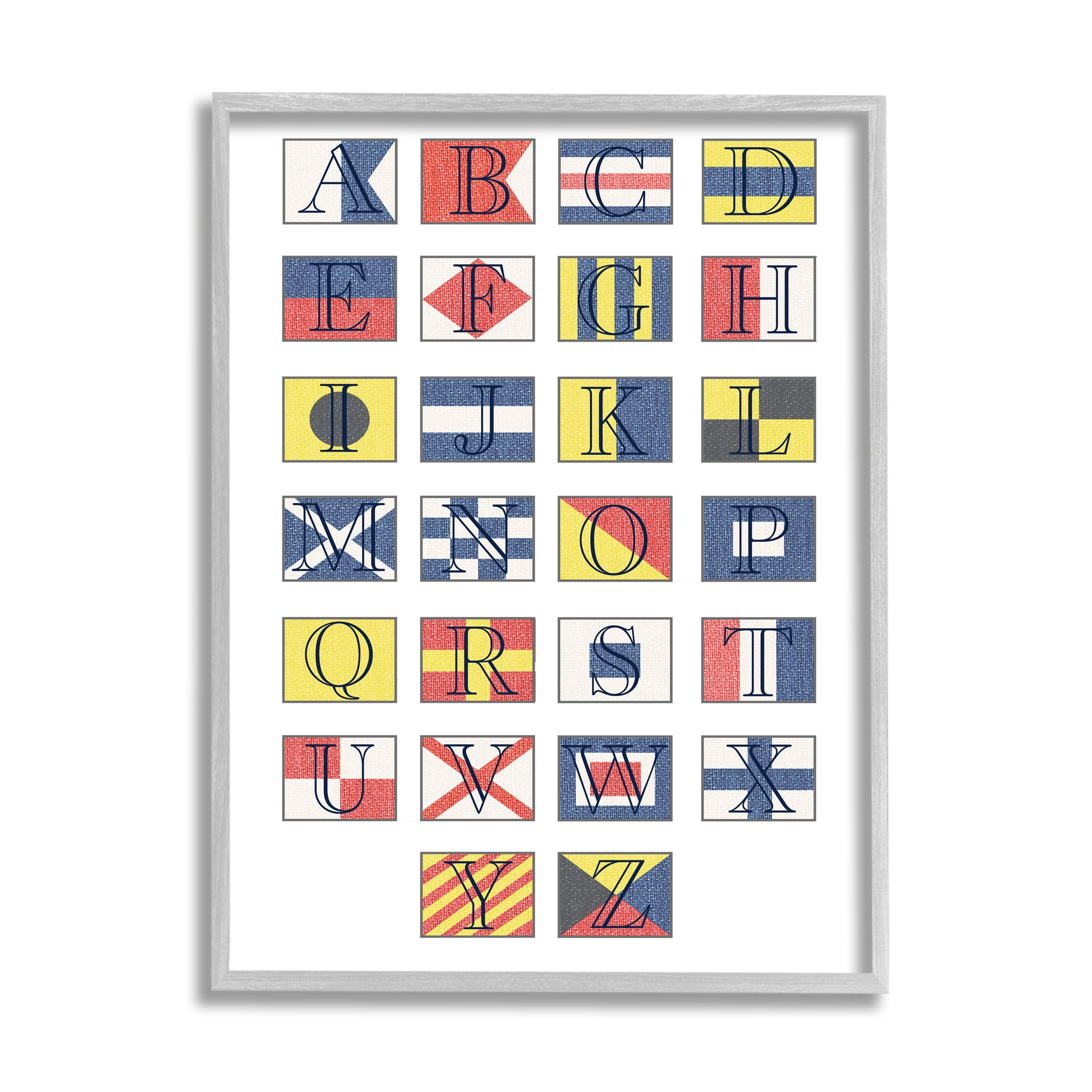 Stupell Industries Boating Flag Alphabet Geometric Nautical Chart Typography Painting Gray Framed Art Print Wall Art, 11 x 14