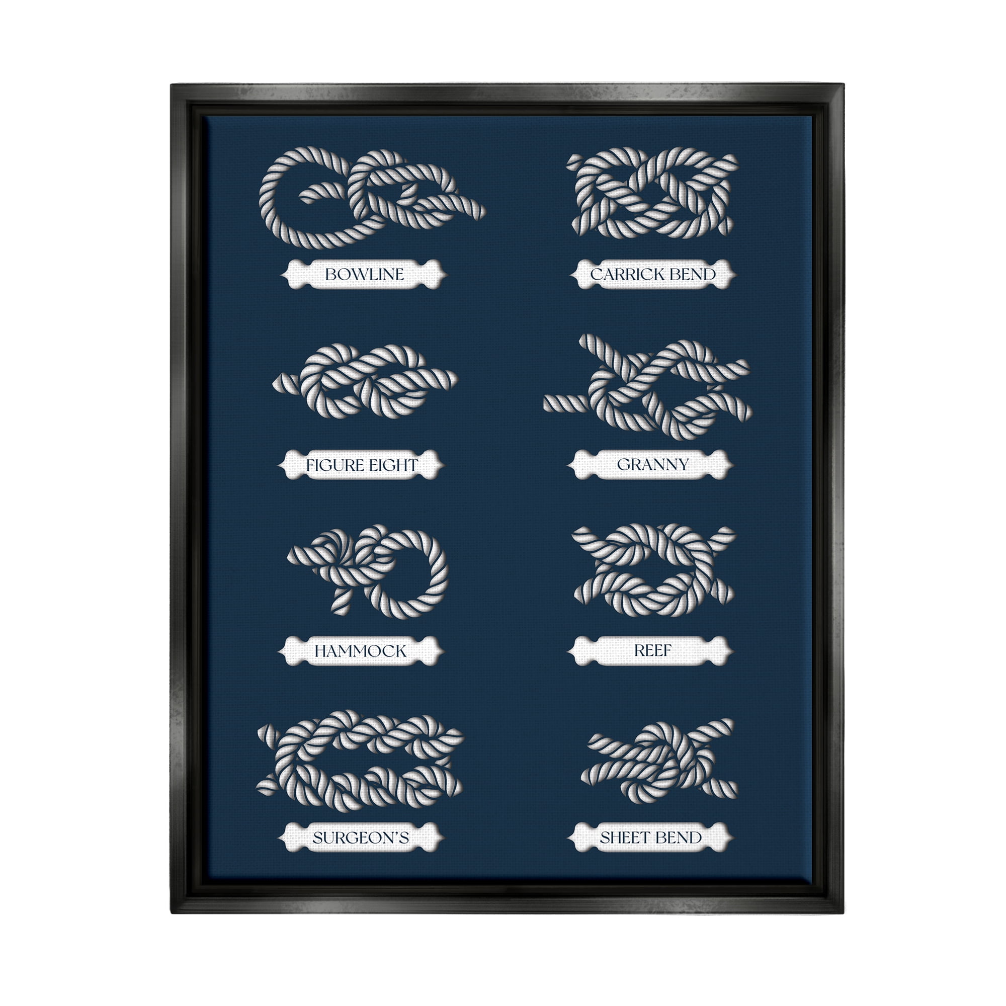 Stupell Industries Boating Knots Nautical Diagram Coastal Painting Black Floater Framed Art Print Wall Art