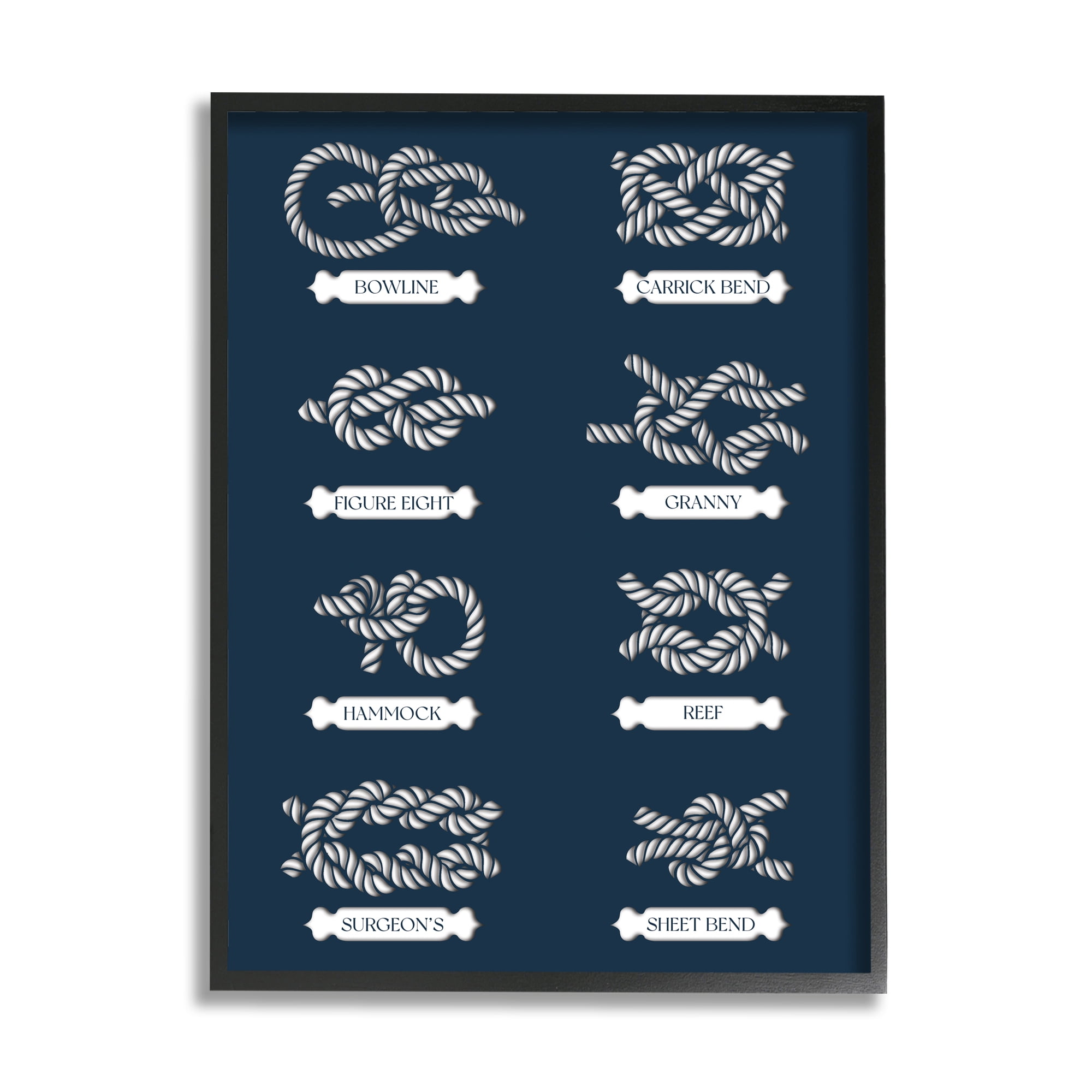 Stupell Industries Boating Knots Nautical Diagram Coastal Painting Black Framed Art Print Wall Art