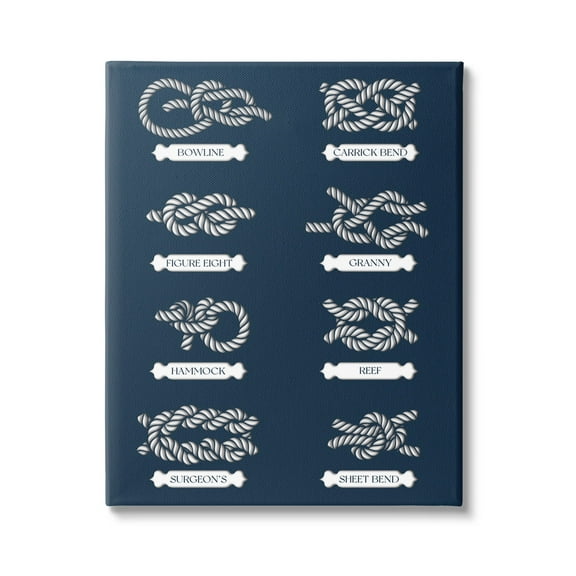 Stupell Industries Boating Knots Nautical Diagram Coastal Painting Gallery Wrapped Canvas Print Wall Art