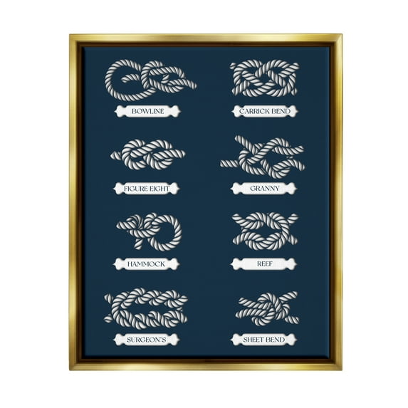 Stupell Industries Boating Knots Nautical Diagram Coastal Painting Gold Floater Framed Art Print Wall Art