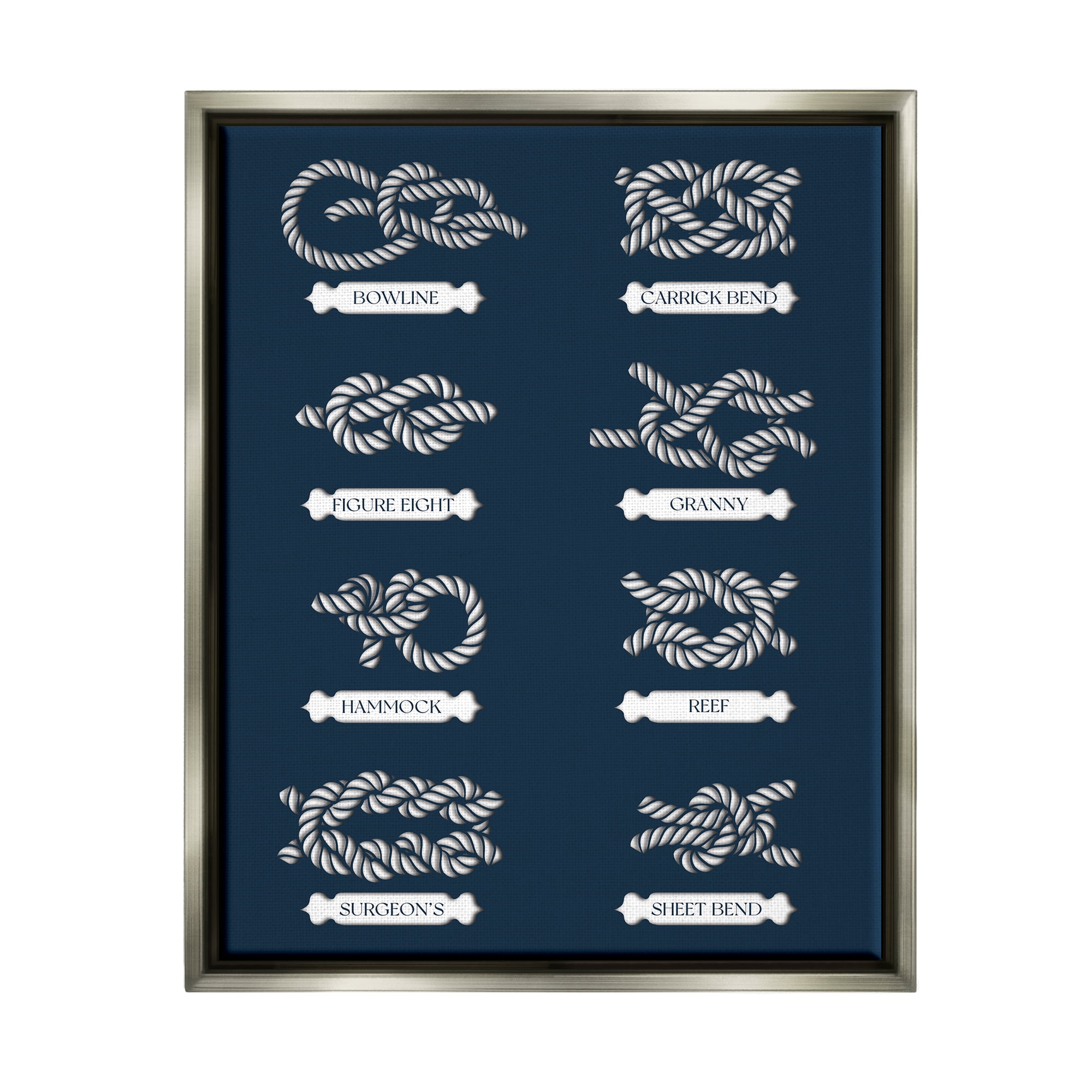 Stupell Industries Boating Knots Nautical Diagram Coastal Painting Gray Floater Framed Art Print Wall Art
