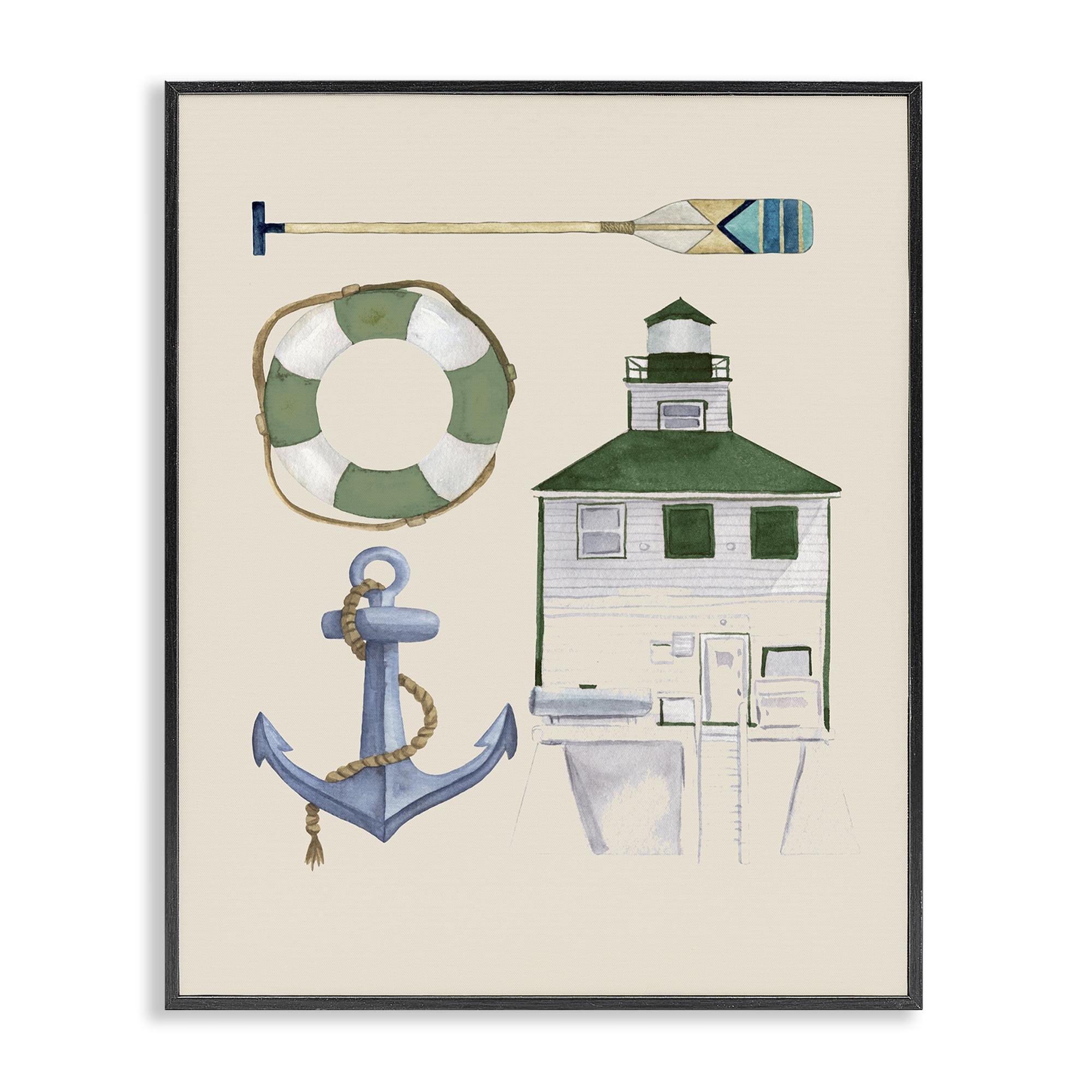 Stupell Industries Boating & Lake Gear Nautical & Beach Painting Black Framed Art Print Wall Art, 16 x 20